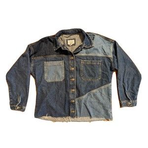 Forever 21 Reworked Denim Shacket Womens Size Medium Oversized Raw Hem Button